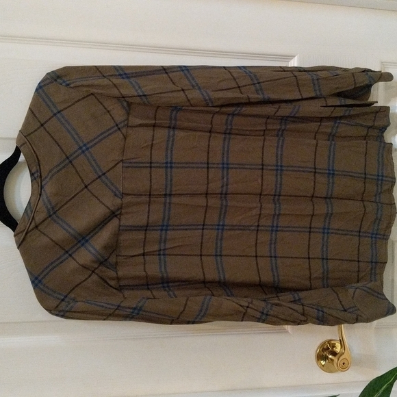 Sanctuary Women's Olive Green Plaid Lace Front Top Size Medium - Picture 5 of 8